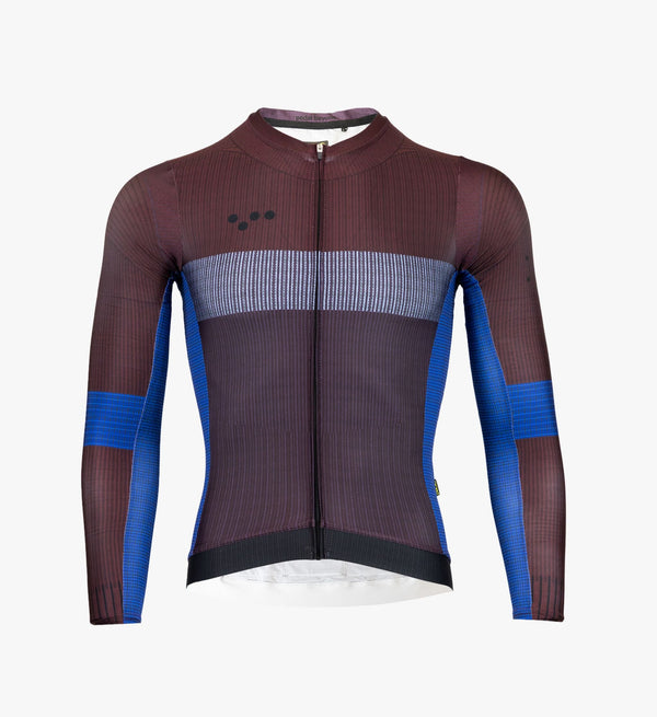Machina Men's Classic LS Cycling Jersey - Cabernet, Patterned, SPF 50 fabric, quick drying, four-way stretch