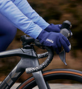 Core / AquaSHIELD Gloves - Navy. 3 layer bonded woven knit, water-resistant, lightweight, breathable, silicone palm print.