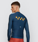 Back view highlighting the fit and ventilation of the Men's Classic Long Sleeve Jersey in Indigo