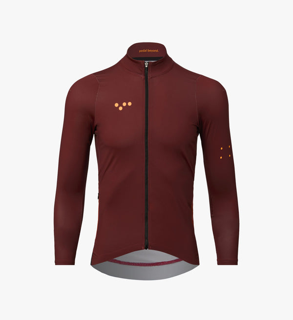 Rust Midweight Long Sleeve Cycling Jersey: Thermal Italian fabric for warmth and moisture management