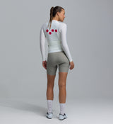 Women's long sleeve classic cycling jersey (porcelain) back view — form-fitting, breathable SPF50, moisture-wicking, four-way stretch, side ventilation panels and silicone gripper hem for road cycling