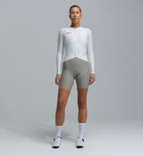 Women's long sleeve porcelain cycling jersey, form-fitting performance road jersey with full front zip, SPF 50 breathable moisture-wicking four-way stretch fabric, side ventilation panels and silicone gripper hem
