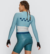 Back view of the Classic Long Sleeve Cycling Jersey in Twilight, emphasizing the flattering fit with silicone gripper bands