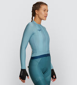 Side view of Women's Classic Long Sleeve Cycling Jersey in Twilight, highlighting underarm and side body ventilation for cooling