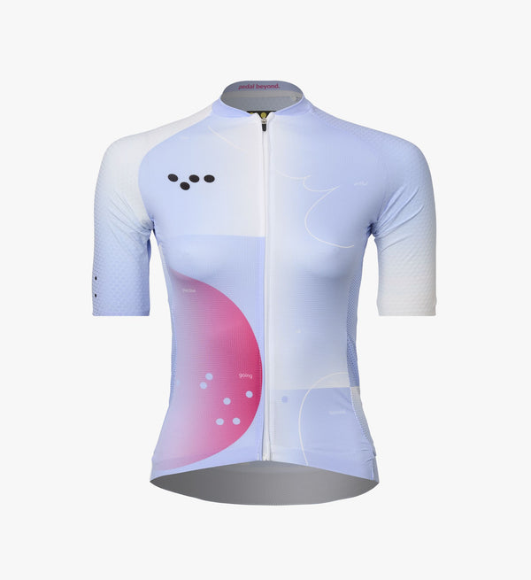 Photo of Flow State Womens Pursuit Cycling Jersey Sky White silo, best, bike, fit, day, road, sleeve, moisture wicking, form fitting
