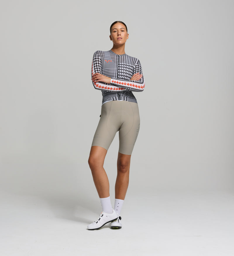 Women's Long Sleeve Cycling Jersey for training, aerodynamic fit, extended sleeves, four-way stretch, durable REPREVE® fabric, high-performance moisture management.