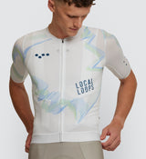 Photo of Local Loops Mens Air Cycling Jersey White Sky closeup, best, bike, fit, day, road, sleeve, moisture wicking, form fitting