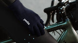 Core / AquaSHIELD Gloves - Navy. 3 layer bonded woven knit, water-resistant, lightweight, breathable, silicone palm print.
