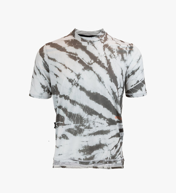 Isolated Mono Tie Dye Off Grid Gravel Cycling Tech Tee, featuring lightweight Italian technical knit for unparalleled breathability and comfort.