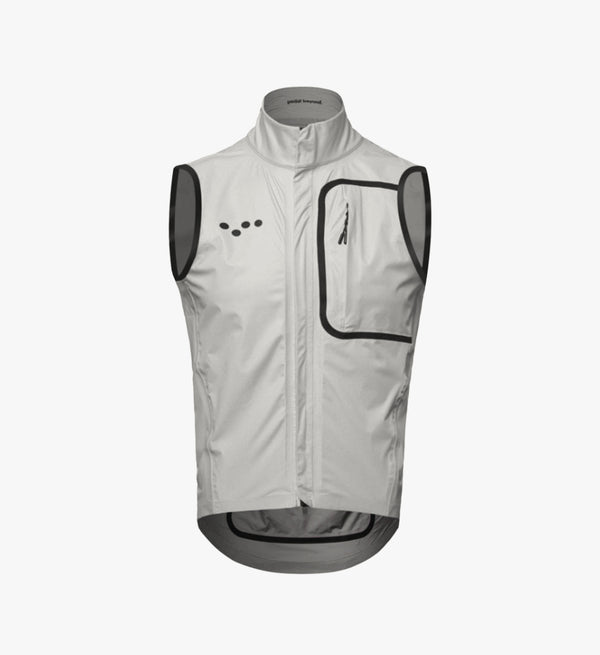 Chalk Pro Men's Deflect Gilet showcasing its superior wind and waterproof capabilities, designed for year-round cycling protection.