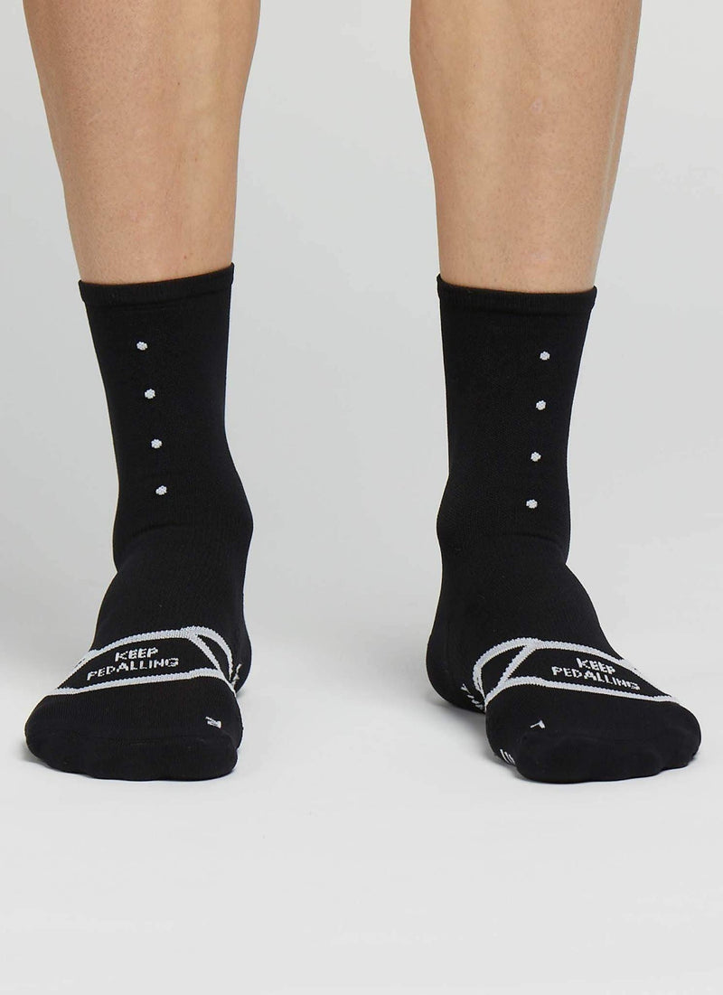 Lightweight Merino Wool Cycling Socks - Black | Moisture-wicking, temperature-regulating, odor-resistant, anatomical construction, arch support, 6" cuff length.