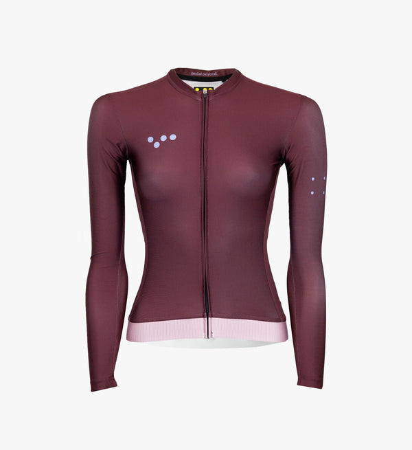 Essentials Women's Classic LS Cycling Jersey - Cabernet, improved fit, breathable fabric, SPF 50, quick drying, four-way stretch