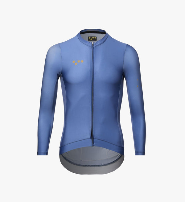Essentials Men's Classic LS Cycling Jersey - Blue Smoke, improved fit, breathable fabric, SPF 50, quick drying, four-way stretch