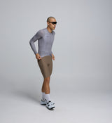 Side profile of Men's Light Grey Air Long Sleeve Cycling Jersey – lightweight technical fabric for moisture wicking and comfort