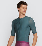 Side view of Men's Classic Cycling Jersey in Sage - Extended sleeves and moisture-wicking design