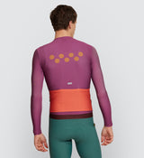 Back view of Men's Long Sleeve Cycling Jersey in Mulberry - Reflective accents and reinforced pockets