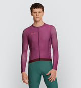 Front view of Men's Long Sleeve Cycling Jersey in Mulberry - Best fit and comfort for cooler rides