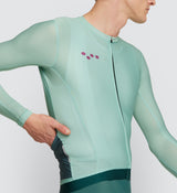 Close-up of Men's Patina Long Sleeve Cycling Jersey - Breathable fabric and silicone gripper hem