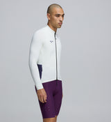 Side profile of Men's Porcelain Midweight Long Sleeve Jersey – breathable brushed fabric for warmth without overheating