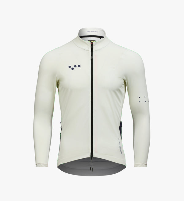 Men's Midweight Long Sleeve Cycling Jersey in Porcelain – transitional-season jersey with thermal interior and sleek performance fit