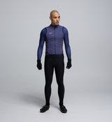 Front view of cyclist wearing Dusk Thermal Cycling Gilet – minimalist cut with waterproof two-way zip for comfort and control