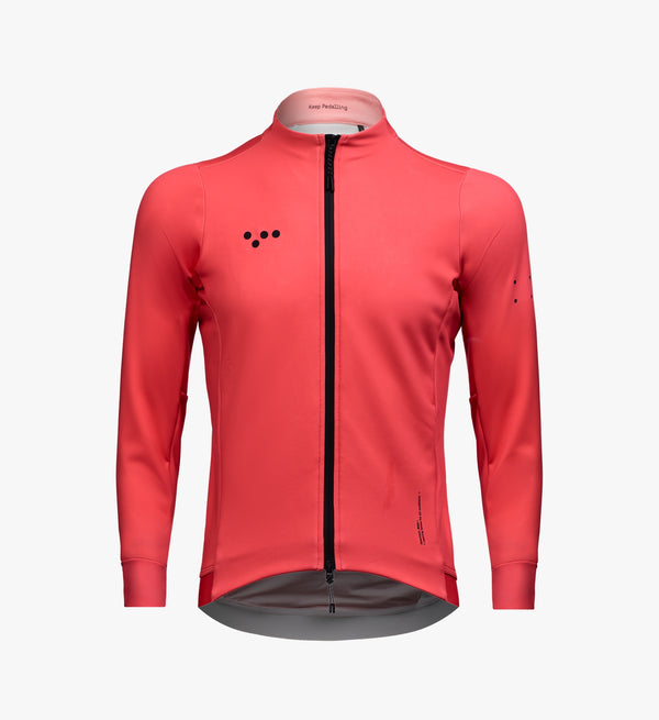 Men's Thermal Cycling Jacket in Coral – deep-winter cycling outer layer with windproof, waterproof fabric and sleek silhouette