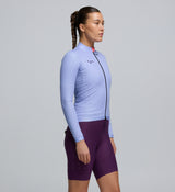 Side profile of Women's Galactic Lilac Classic Cycling Jacket – mesh ventilation panels and two-way zip for airflow control