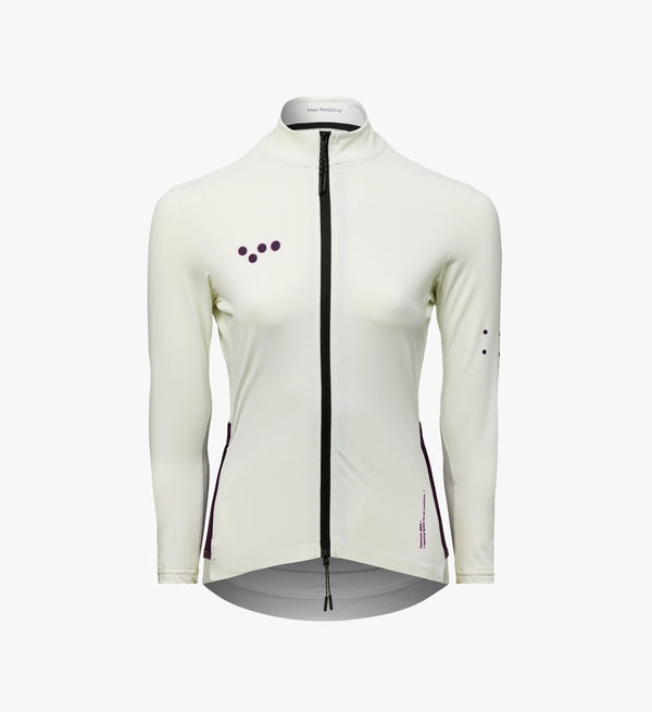 Women's Midweight Long Sleeve Cycling Jersey in Porcelain – transitional-season jersey with thermal interior and sleek performance fit