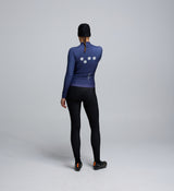 Rear view of Dusk Thermal Long Sleeve Cycling Jersey – three-pocket system with zip pocket and reflective sleeve detailing for visibility