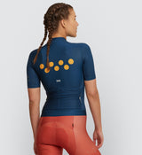 Back view of the Classic Cycling Jersey in Indigo, focusing on the secure fit provided by soft silicone gripper bands