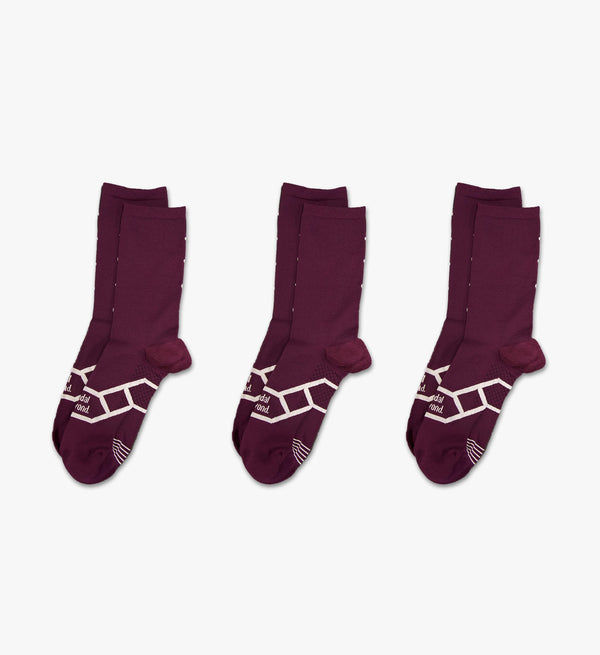 Lightweight 3 Pack Cycling Socks - Aubergine | Moisture-wicking, breathable, and ideal for hot summer days.