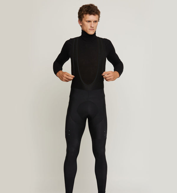 Core SuperFLEECE Cycling Bib Tights - Black | Improved fit, reflective accents | Italian Roubaix thermal fleece-back fabric