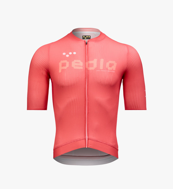 Men’s Air Cycling Jersey in Coral featuring lightweight breathable design and strategic mesh panels for high-summer rides