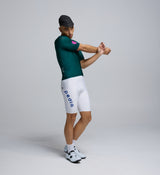Side view of Men’s Classic Jersey in Pine with extended sleeves and ventilation panels for added airflow