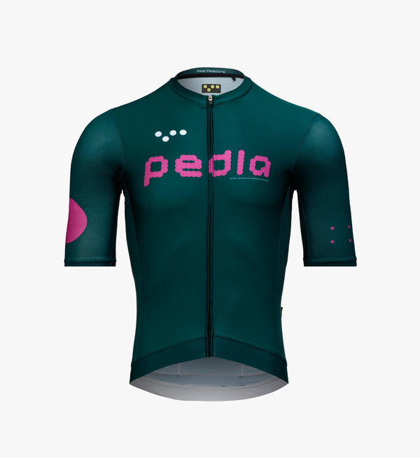 Men’s Classic Cycling Jersey in Pine featuring breathable SPF 50-rated fabric and premium four-way stretch design