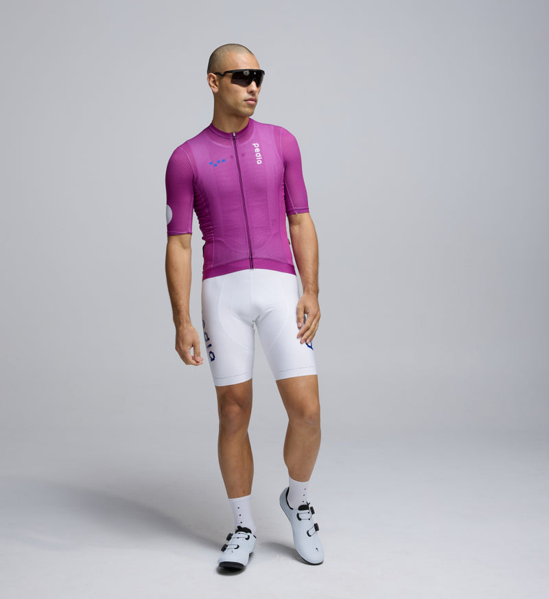 Front view of Pedla’s Men’s Climba Jersey in Violet showcasing sleek race-fit cut and performance construction