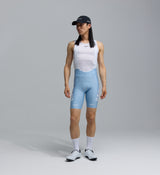Pedla SuperFIT 2.0 men's powder blue cycling bib shorts front view, white bib straps, Elastic Interface chamois, Italian performance fabric, aerodynamic fit, seamless cuffs, reflective logos