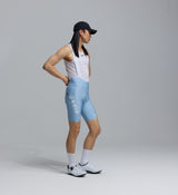 Pedla SuperFIT 2.0 men's powder blue cycling bib shorts side view — Italian fabric, Elastic Interface chamois, breathable straps, seamless cuffs, aerodynamic fit and reflective logos