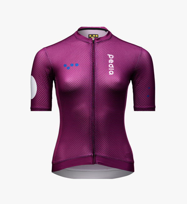 Women’s Climba Cycling Jersey in Violet featuring lightweight, breathable design and signature aero microfibre mesh sleeves