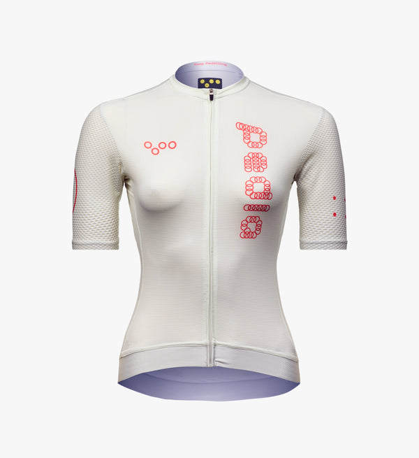 Women’s LunaAir Cycling Jersey in Porcelain featuring lightweight breathable fabric and Signature AIR mesh sleeves for summer rides