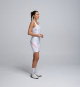 Side view of Women’s SuperFIT 2.0 Bib Short in White highlighting high-density chamois and compressive fit