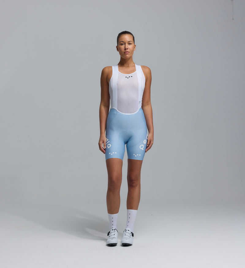 Women's SuperFIT 2.0 powder blue cycling bib shorts front - performance road bib, breathable Italian fabric, Elastic Interface chamois, seamless non-stitched cuffs, reflective logos, ergonomic muscle support, aerodynamic fit