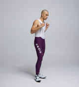 Side view of Men’s SuperFIT 2.0 Bib Tight in Aubergine with Elastic Interface® chamois and compressive muscle support