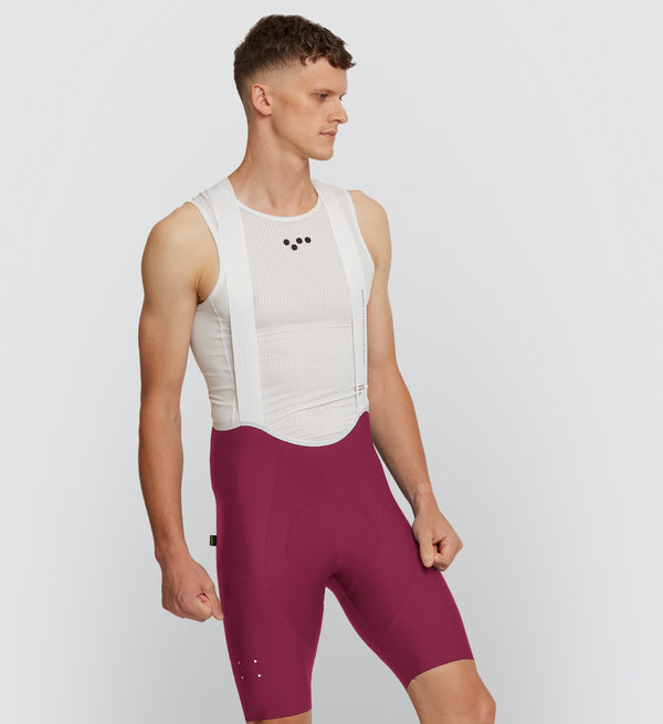 Front view of Men’s SuperFit 2.0 Bib Shorts in Mulberry - Advanced support and optimal muscle stability