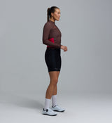 Women's midweight long-sleeve cycling jersey (wood) — side view; thermal brushed interior, breathable moisture-wicking fabric, articulated sleeves, hem gripper, four rear pockets, two-way zipper for cool-weather rides
