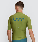 Back view of the Classic Cycling Jersey in Moss, focusing on the fit and silicone gripper bands that prevent riding up