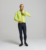 Front view of male cyclist in electric lime Thermal Gilet – minimalist fit with SAB waterproof two-way zipper and wind-blocking fabric designed for winter cycling comfort.