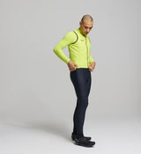Side profile of electric lime men’s winter gilet – flexible thermal performance knit with articulated cut and venting ability, perfect for layering over long sleeve jerseys.