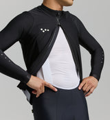 Close-up of brushed thermal knit fabric and SAB zipper – showing breathable, moisture-wicking texture and refined seam detailing built for low-temp performance.