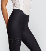 Black Essentials Women's SuperFit 2.0 Cycling Bib Tight displayed on female model, total comfort,  crafted from premium Italian fabric for optimal muscle support and stability.